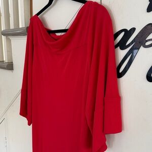 Designer DVF Draped Neck kimono sleeve dress TOMATO Red Viscose Knit EUC US 12